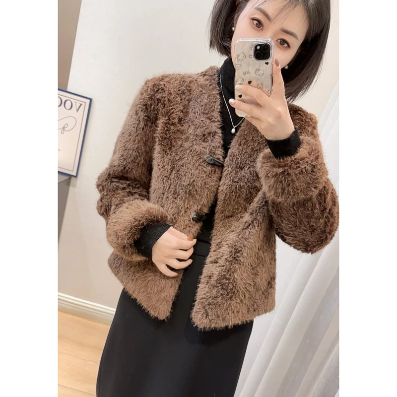 【卷边袖口】奢华感厚实毛毛外套24172