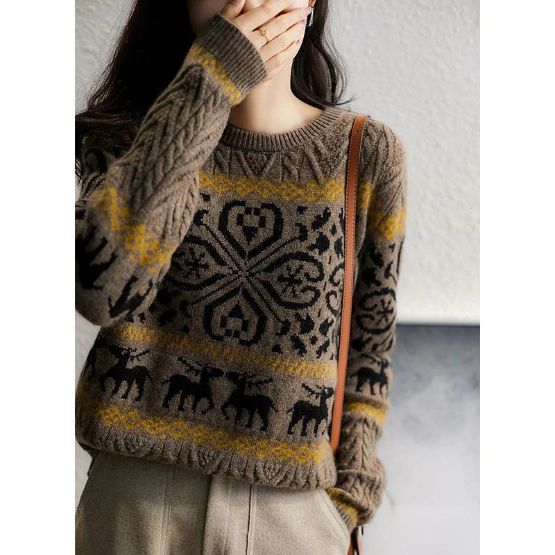 女装欧货格子高领针织衫毛衣复古时尚2025年秋季新款百搭休闲显瘦