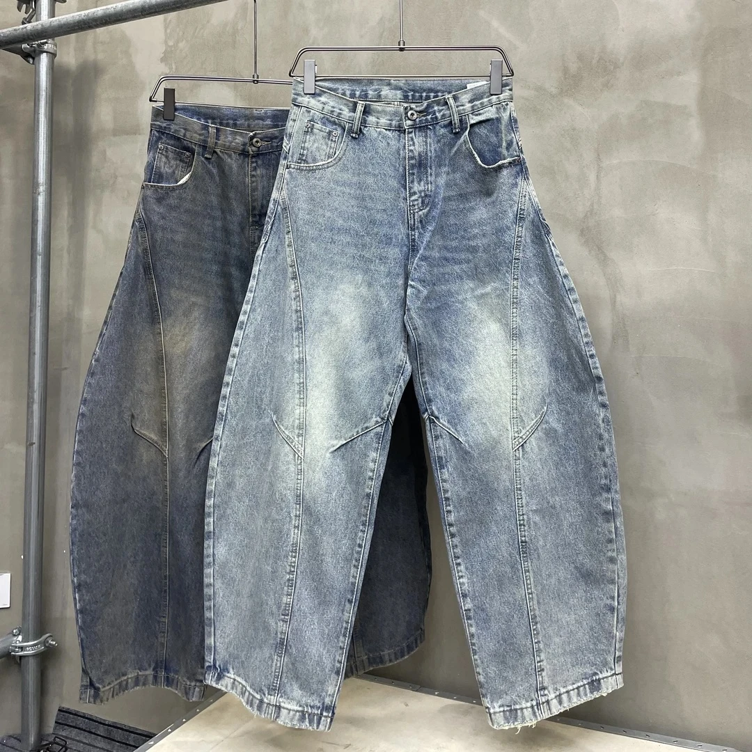 800-801 素3 男女秋季高品水洗弯刀脏脏色牛仔长裤 KZLLC2865