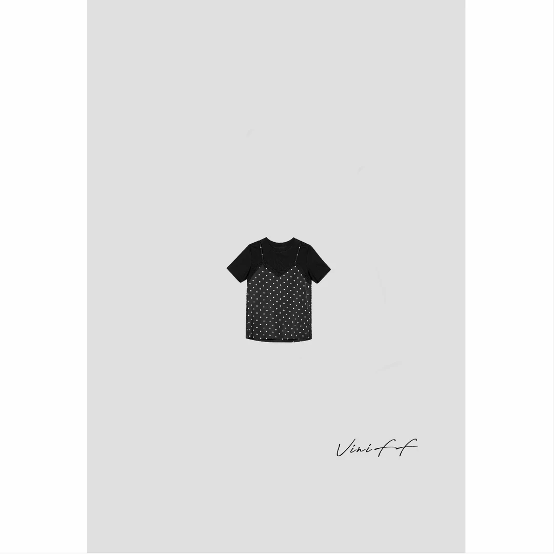 ViniFF薇妮｜夏季新款「」黑色波点吊带假两件T恤S11042