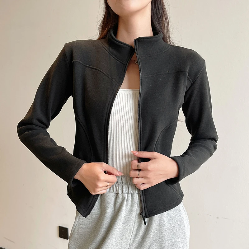 2025新款精选立领卫衣羊羔绒短外套女秋冬修身加厚保暖上衣春秋