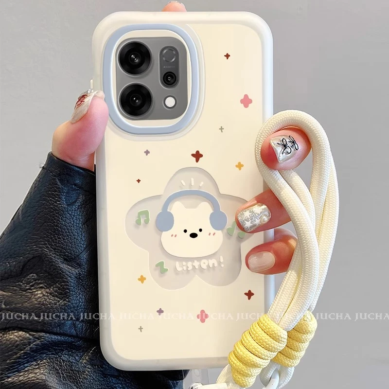 适用opporeno14手机壳带挂绳防摔简约卡通reno14pro小众女高级感