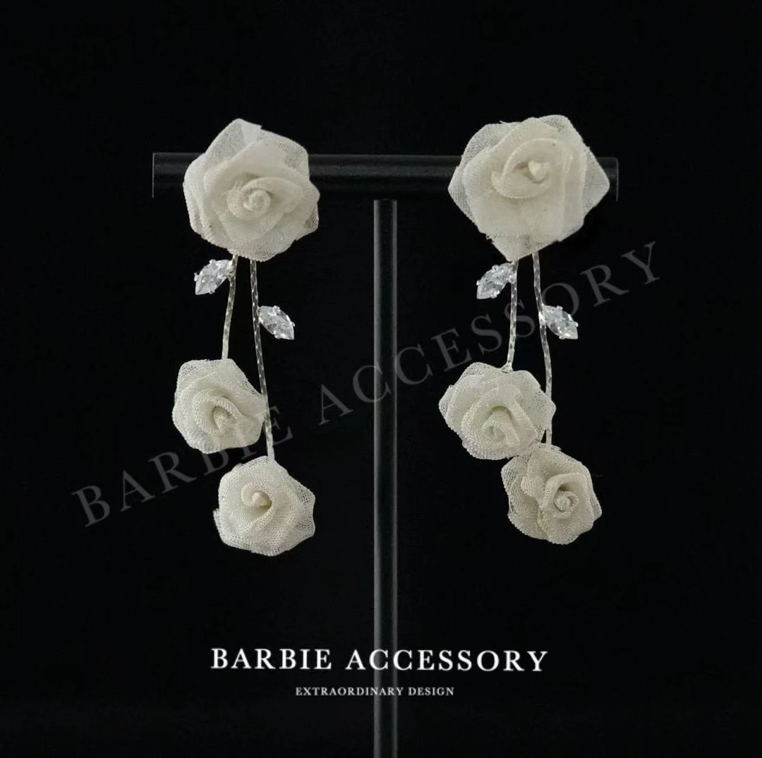 铜合金合成锆石耳饰 【玫瑰月梦】时尚轻奢设计款高级绝美耳环