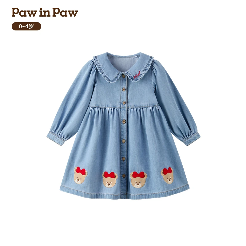 PawinPaw童装25年秋冬新款女宝宝长袖翻领牛仔连衣裙PCOJF4981D