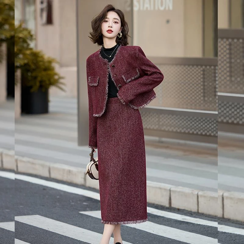 小香风套装女2025春秋新款高级感气质安可拉红女神范半身裙两件套