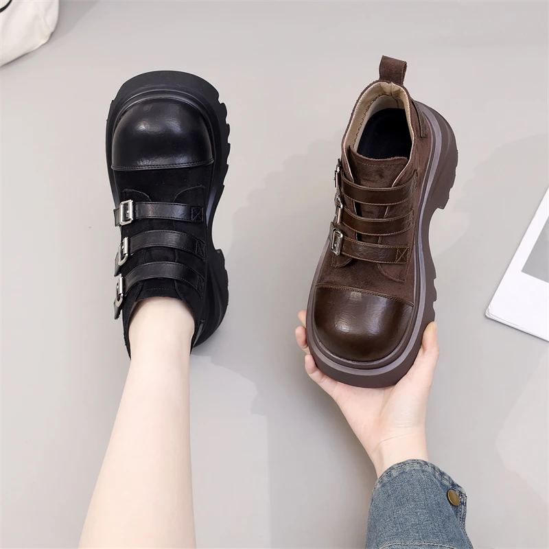 厚底增高时尚短靴女2025秋冬新款英伦百搭显脚小加绒马丁靴大码41