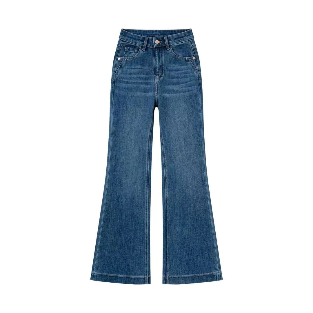 JEANS 深海蓝 高腰微喇裤牛仔裤女士微喇女装长裤百搭显瘦百搭