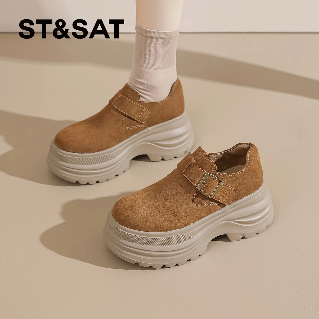 星期六松糕厚底勃肯鞋女款2025冬季新款复古单鞋增高乐福鞋显腿长