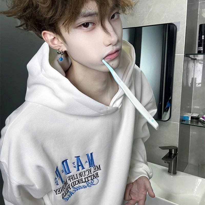 WASSUP dream早秋美式卫衣男字母刺绣宽松百搭重磅连帽高街上衣服