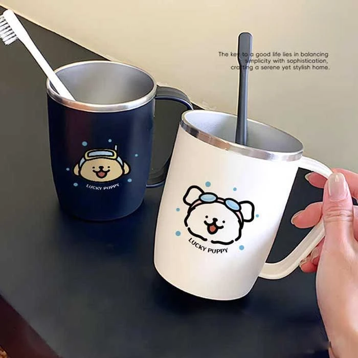 可爱小狗漱口杯304不锈钢牙刷杯学生情侣牙缸牙杯防摔家用洗漱杯L