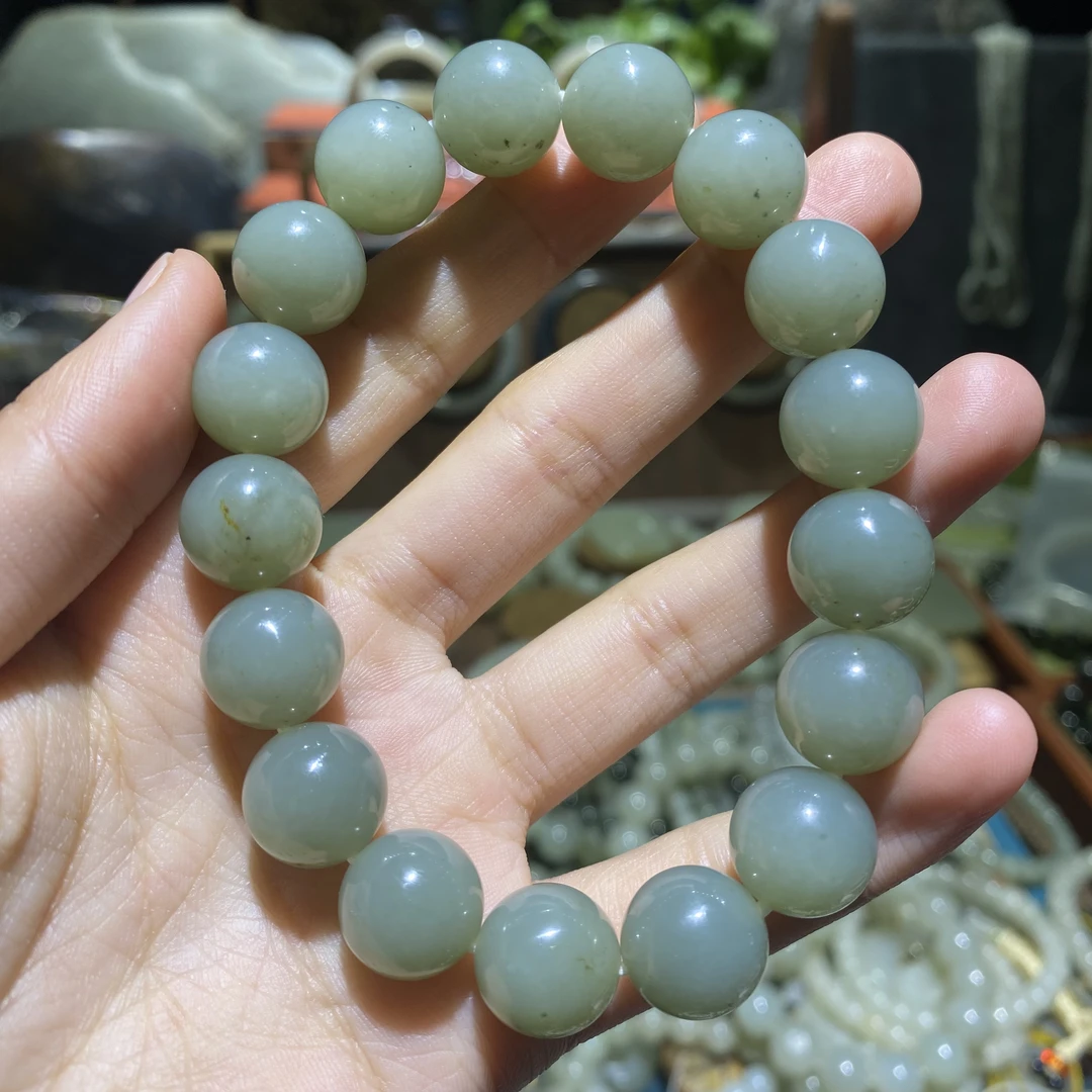 新疆和田玉籽且末蓝圆珠手串14mm