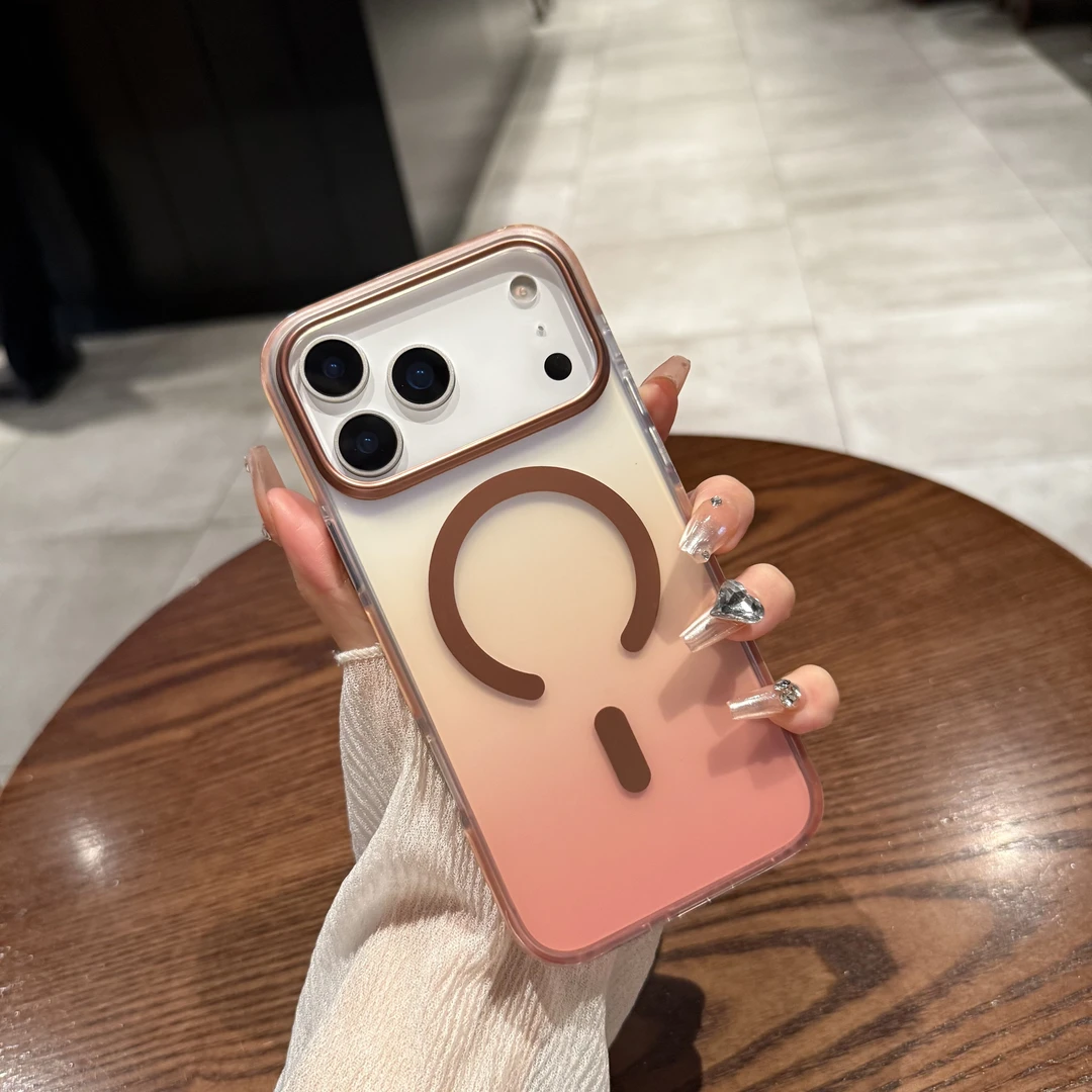 适用苹果17promax手机壳渐变色磨砂橙色磁吸充电防指纹防摔男女生