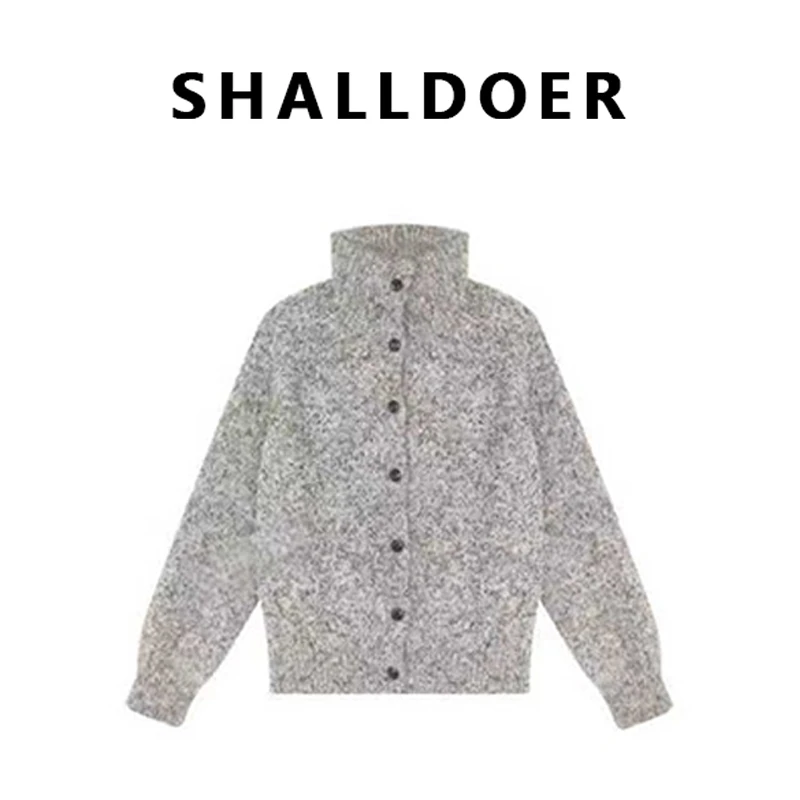 SHALLDOER【格雷序幕】秋冬季邓肯花纱混纺针织慵懒花灰色针织上衣