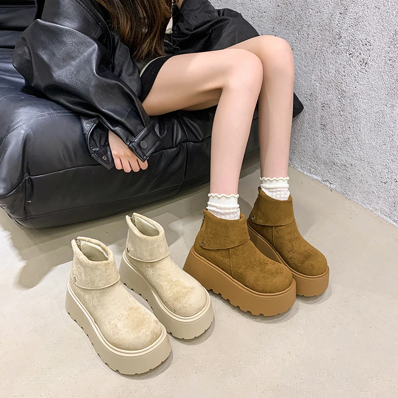 时尚百搭舒适增高翻折厚底短筒靴女2025秋冬季新款外穿勃肯鞋短靴
