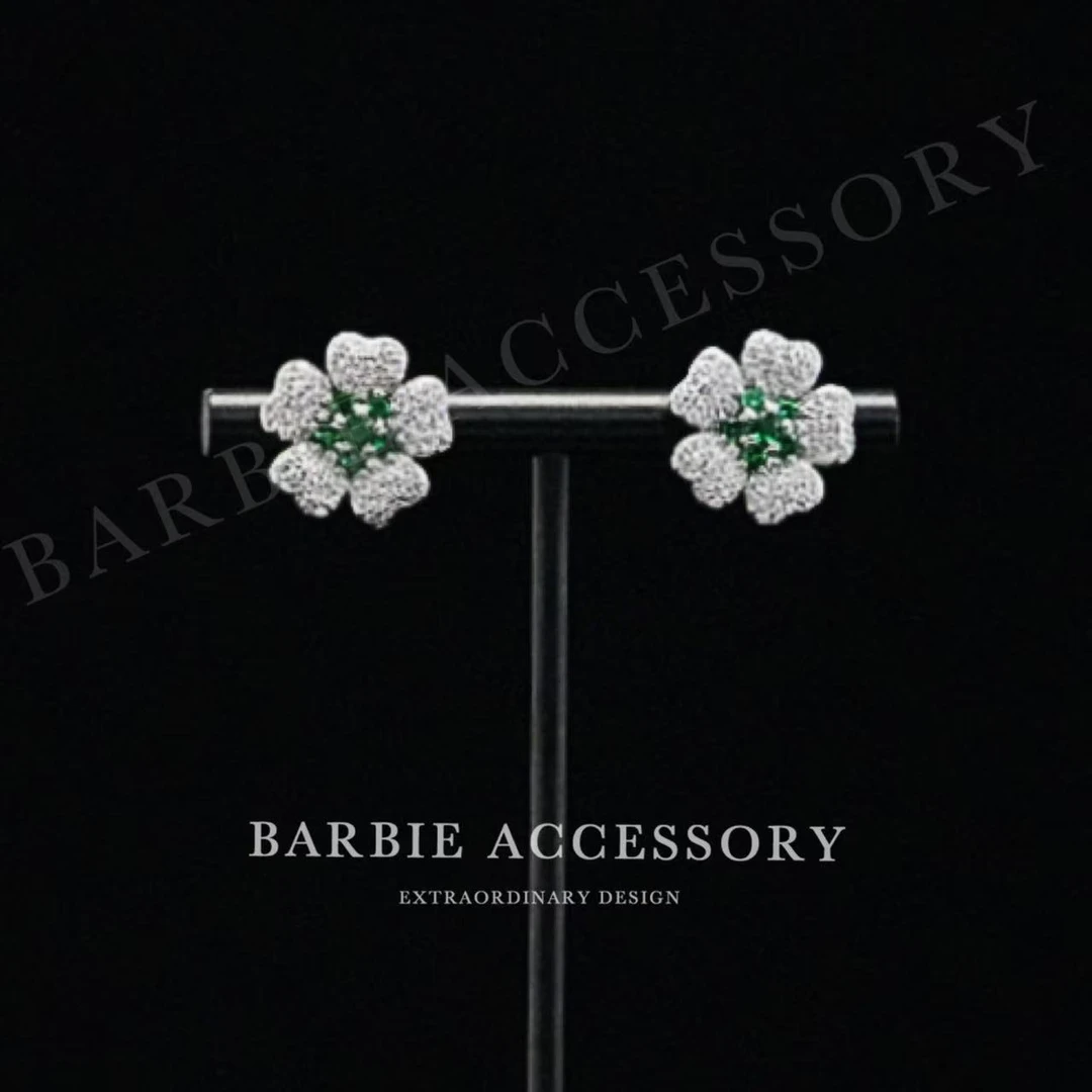 铜合金合成锆石耳饰 【花绿礼谜】法式既视设计款高级感绝美耳环