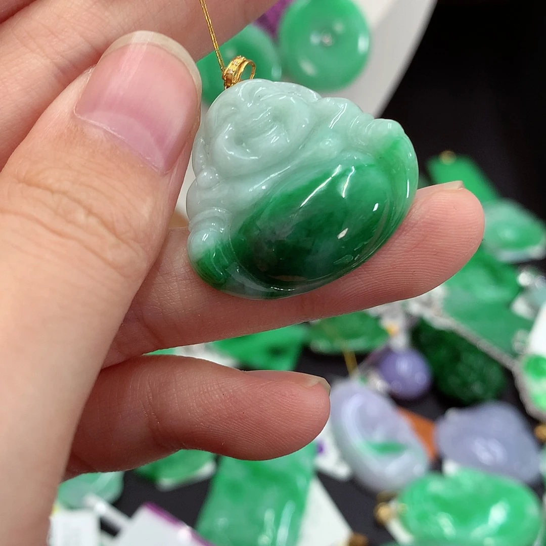 翡翠18K金镶嵌吊坠(不含链)