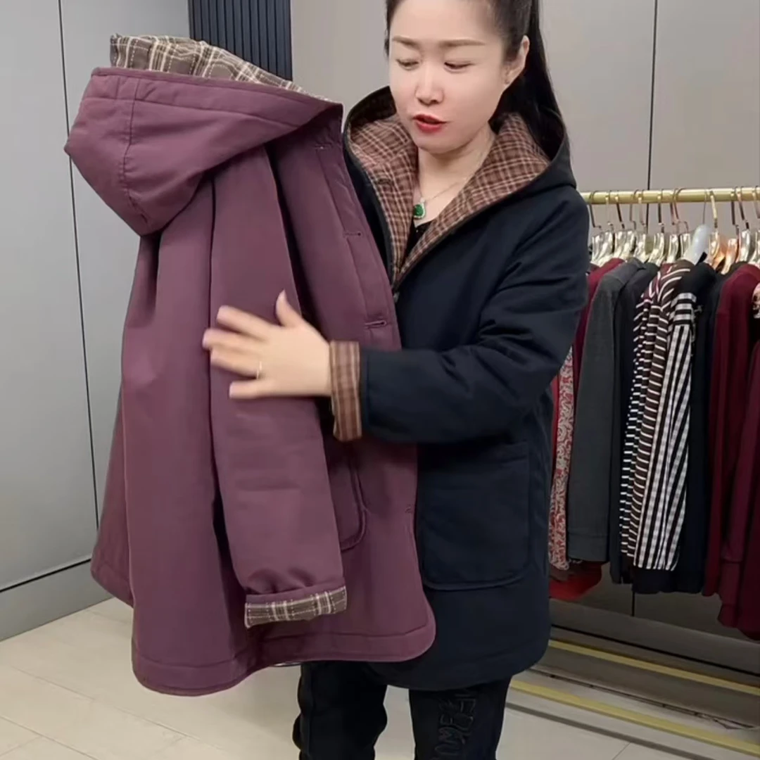 3710-QL冬季新款大码连帽拼接休闲百搭上衣