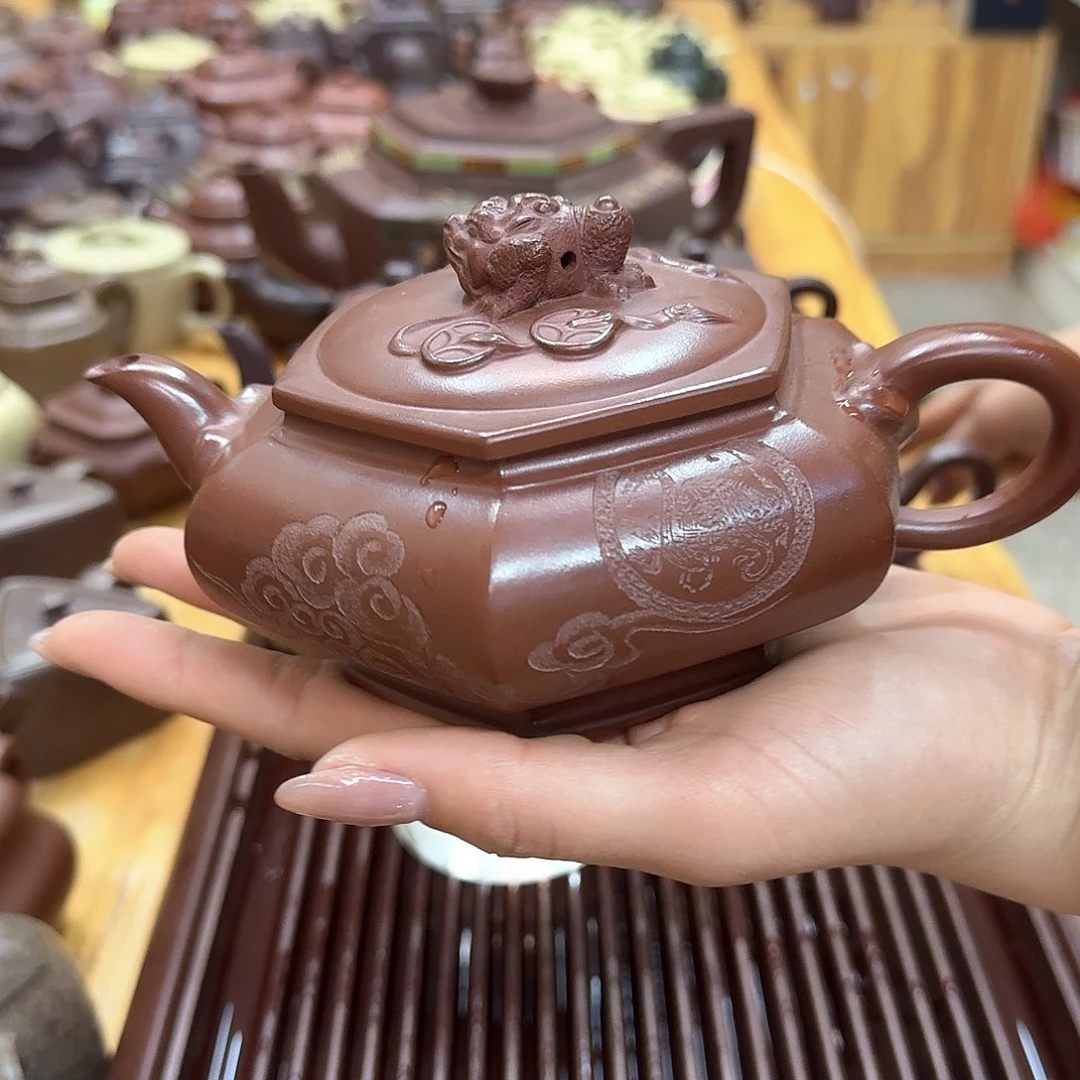 紫砂茶壶紫砂壶六方招财360cc