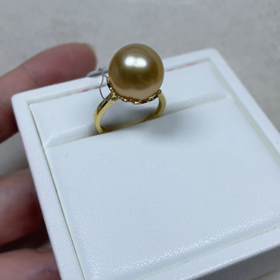 戒指海水珍珠银S925镶嵌12.9mm