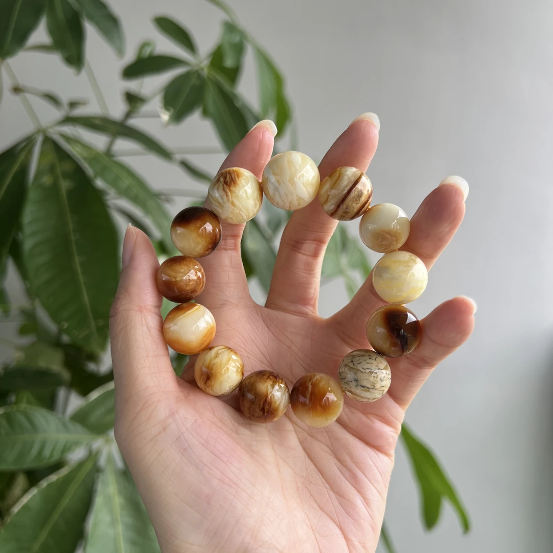 天然原矿蜜蜡沁色虎皮纹妖蜡16至17mm多圆珠手串