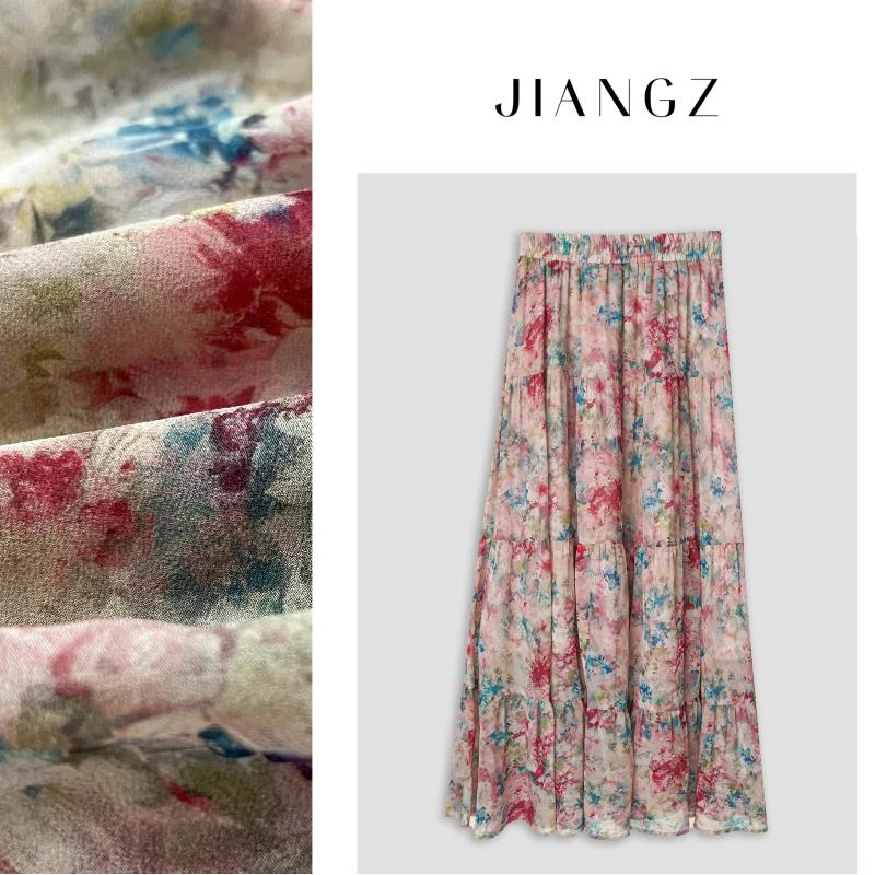 panii【疏影】夏季新款薄款冰爽凉感晕染碎花高腰优雅透气半身裙