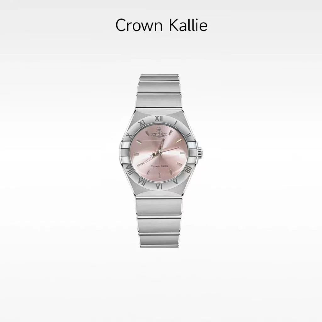 Crown Kallie-西太后同款正品手表女士粉星座背透飞轮腕表ck8132