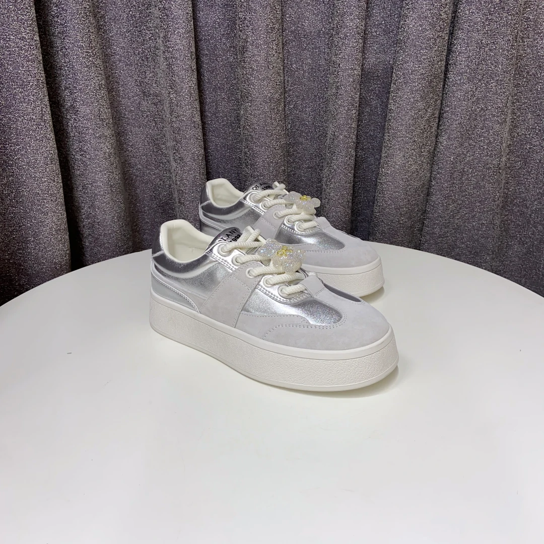 C5318   银色  时尚圆头系带休闲运动鞋女士板鞋