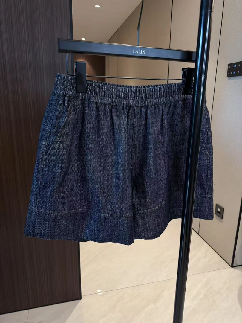 LALIN2025ss 新款原创 松紧腰阔腿宽松休闲百搭显瘦牛仔短裤