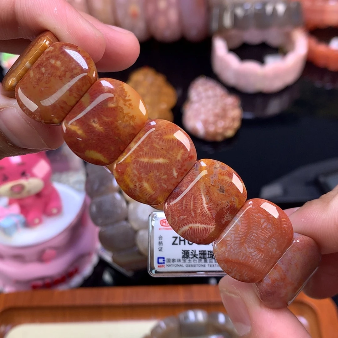 【闪购商品】颈饰未镶嵌硅化珊瑚（珊瑚玉）50号浓艳红彩虫