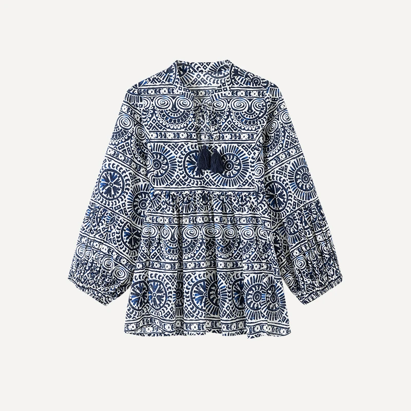 5NCT008【青花瓷】【贵姐NICOLE】设计师高端定制时尚丝绵上衣