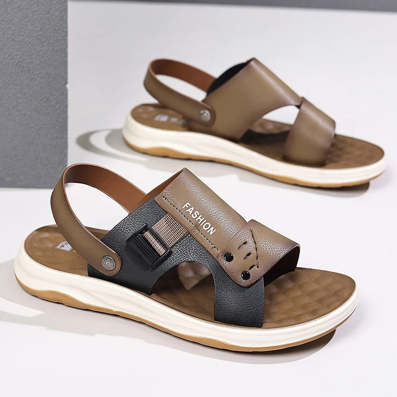 夏季新款男士外穿牛筋底耐磨防滑凉鞋休闲简约轻便舒适透气沙滩鞋