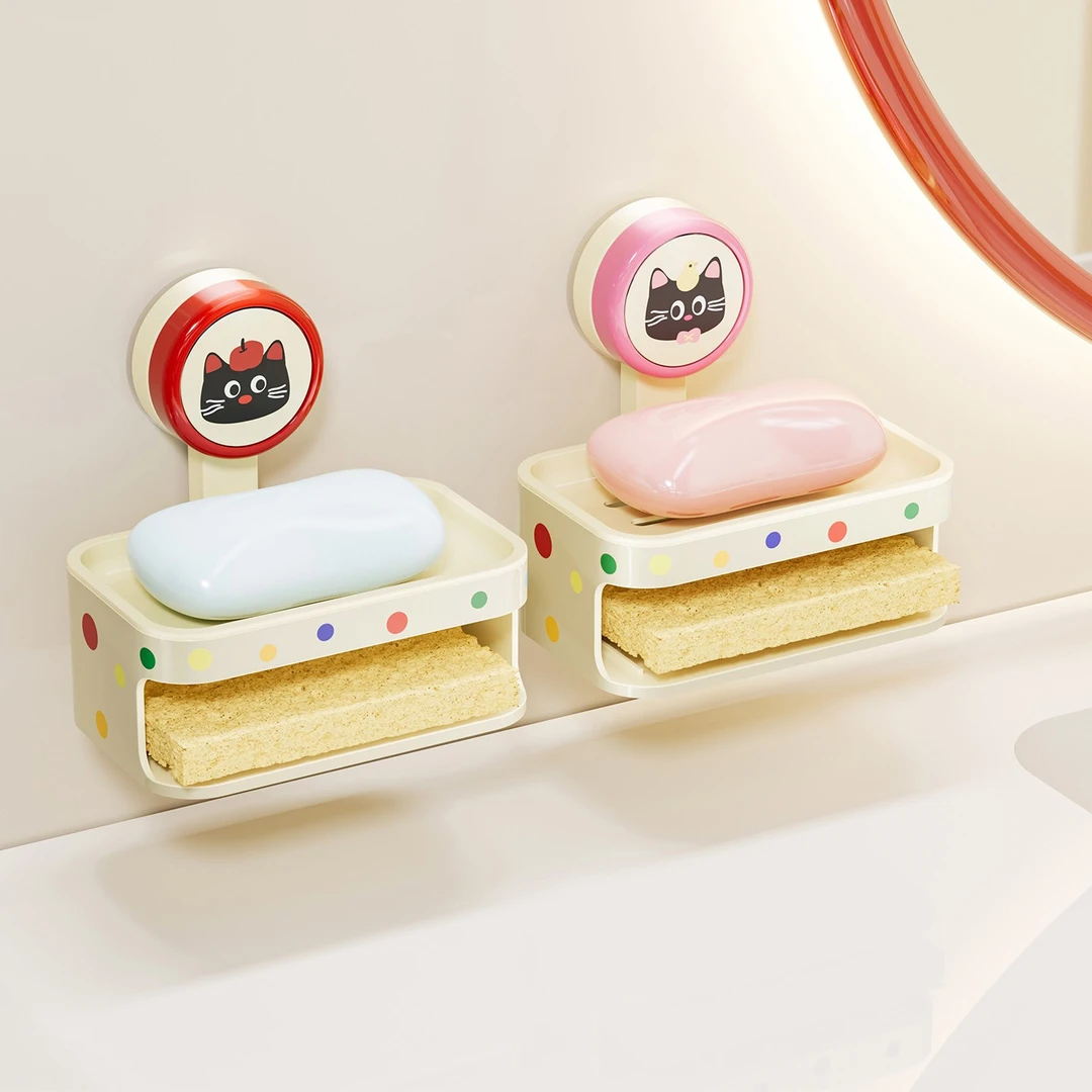 吸盘肥皂盒壁挂式单双层卫生间洗漱台墙面上沥水香皂收纳盒置物架