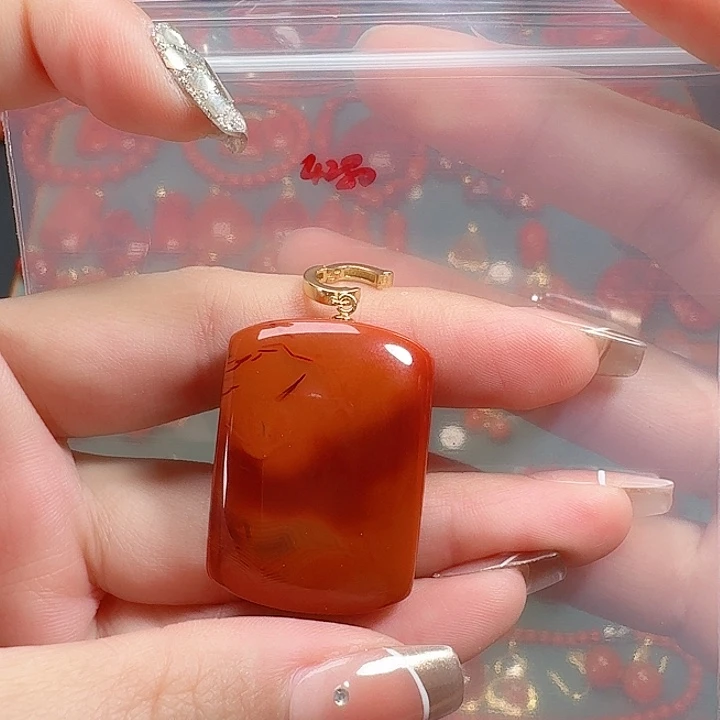 南红玛瑙银S925镶嵌吊坠