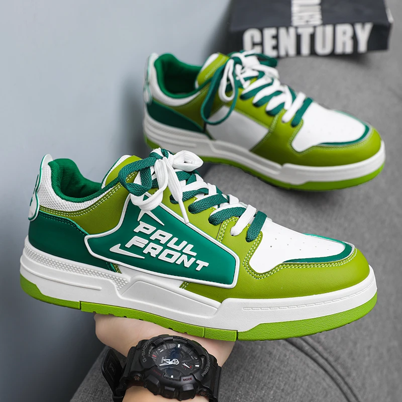 男鞋夏季百搭休闲小众原创厚底板鞋青少年皮面防水防滑运动面包鞋