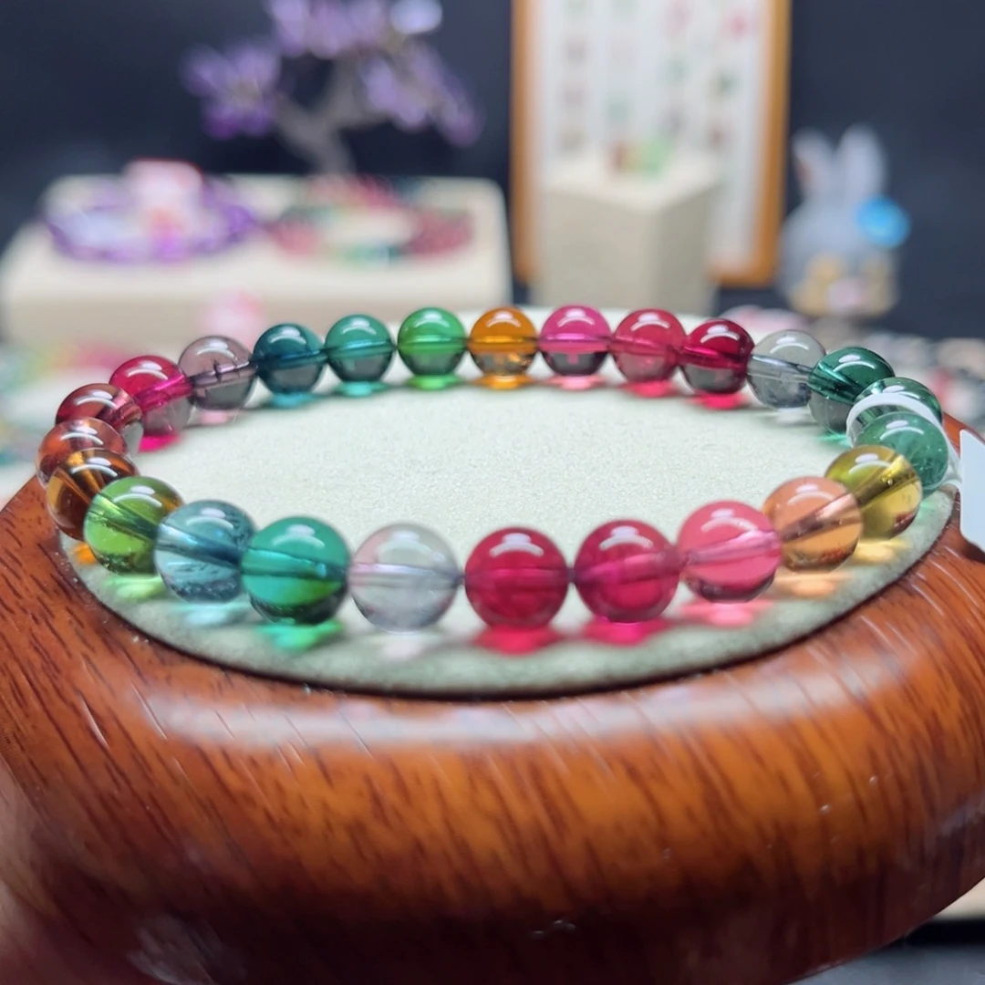 手链未镶嵌碧玺7.6mm色标彩虹