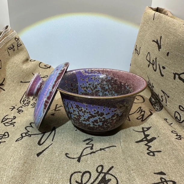 钧瓷大师崔晓宁匠心手作两才盖碗重碳结晶。