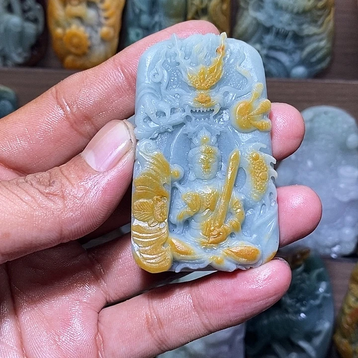 流***年定制翡翠未镶嵌守护神 抛光3天