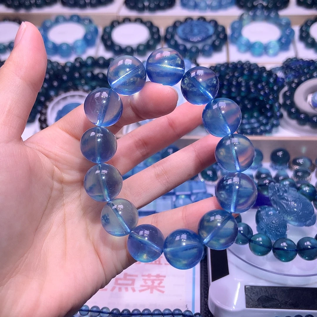 未镶嵌手串水晶超圣蓝海蓝宝15mm2580元
