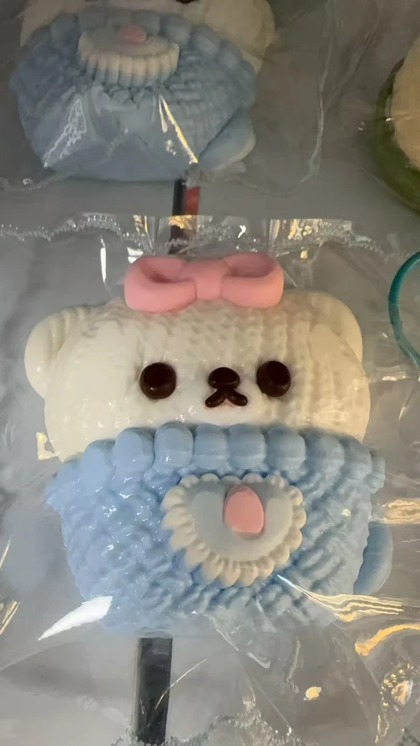 【蓝色针织轻松熊】瑕疵jojo啾啾家硅胶纯手工捏捏乐jojo