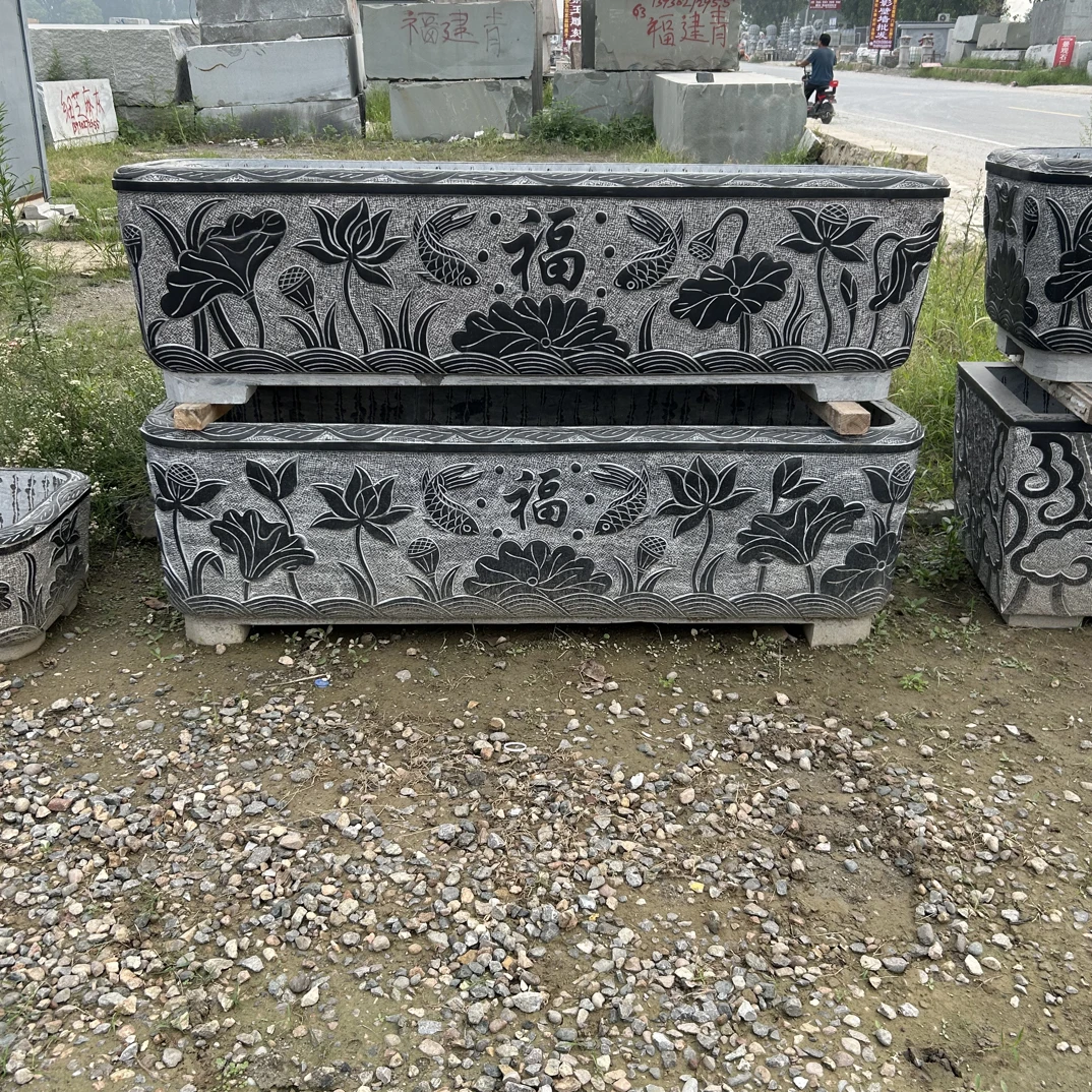 青石材质石槽仿古鱼缸石雕花盆户外流水养鱼水缸庭院摆件