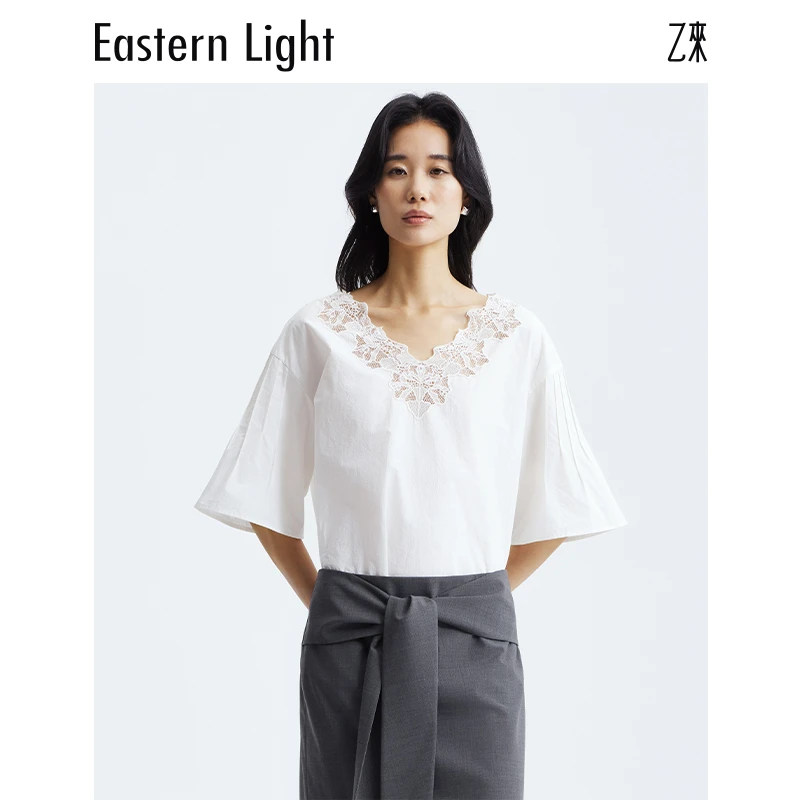 Eastern Light/乙来2025新款夏季休闲时尚纯棉设计款Lace镂空小衫