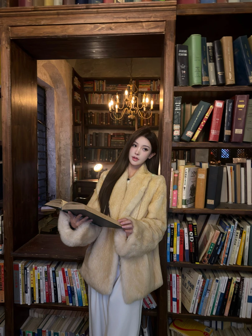 【中古软黄金】百分百真兔毛中长款西服领外套