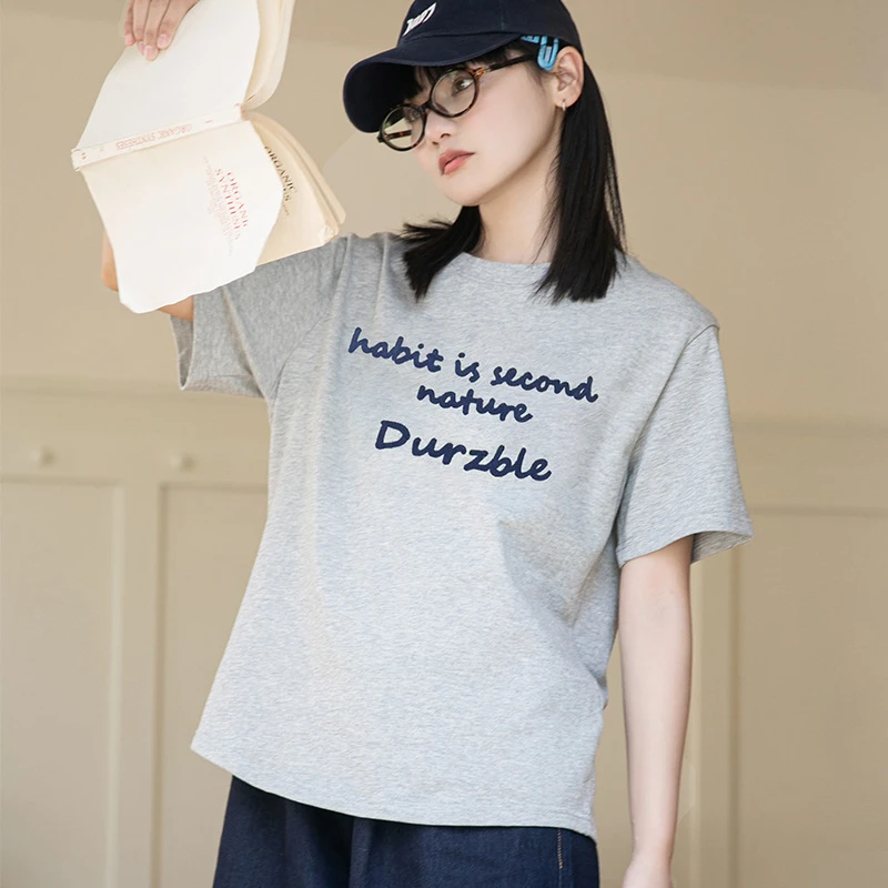 卡农家 撞色字母刺绣圆领短袖t恤女夏季2025年新款宽松显瘦上衣