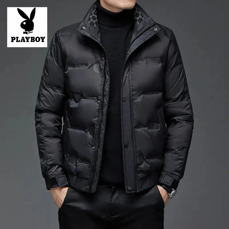 花花公子2025年新款秋冬男士羽绒服休闲中年上衣宽松百搭立领外套