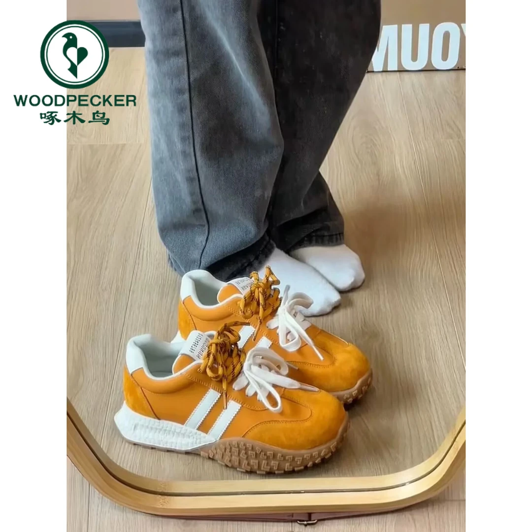 啄木鸟小众复古黄色阿甘德训鞋女2025春秋新款厚底运动休闲老爹鞋