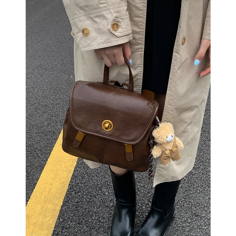 韩系学院风复古公文包包女2025新款秋冬大容量双肩包手提通勤背包