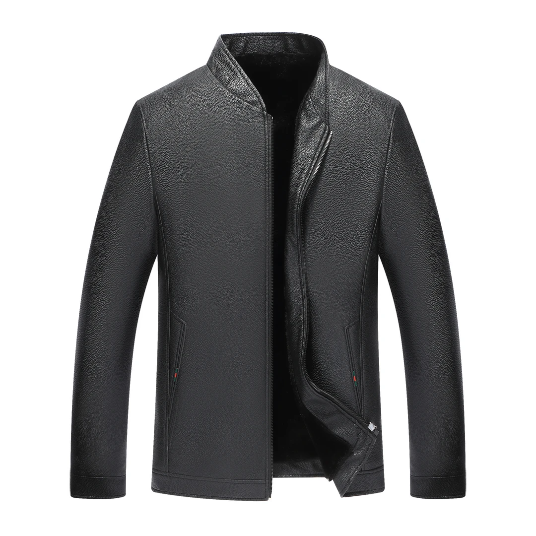 立领加厚皮衣冬季厚款立领常规款保暖加绒加厚皮衣中老年韩版皮衣