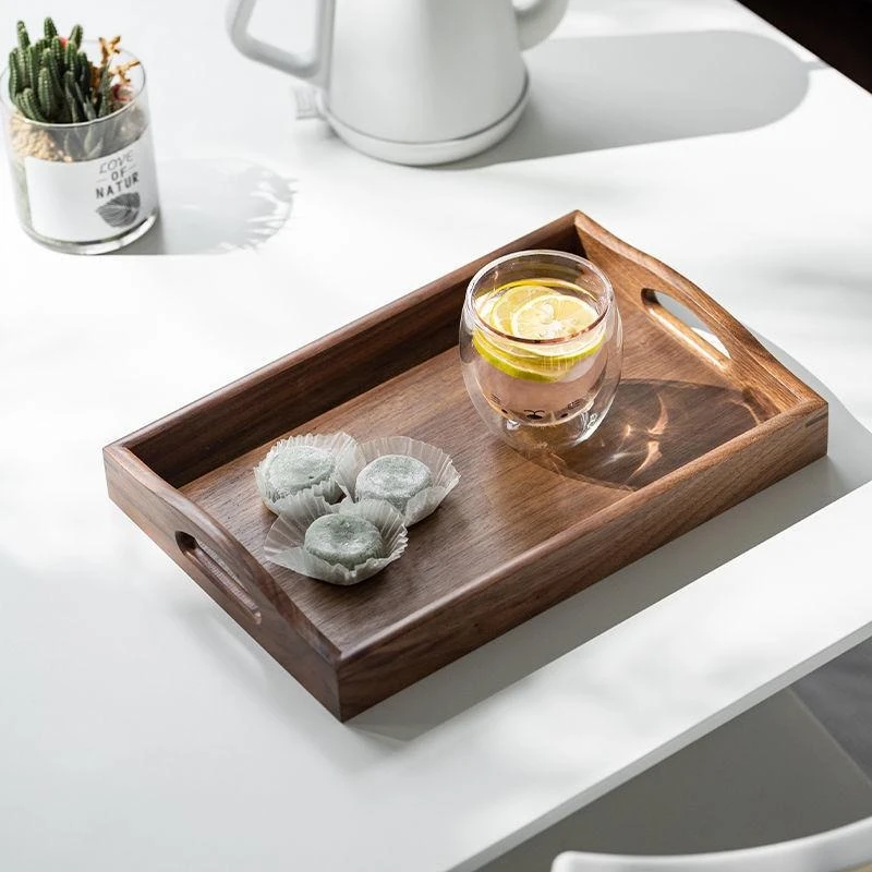 胡桃木质小托盘长方形茶具托盘日式家用放茶杯子茶盘北欧风木托盘
