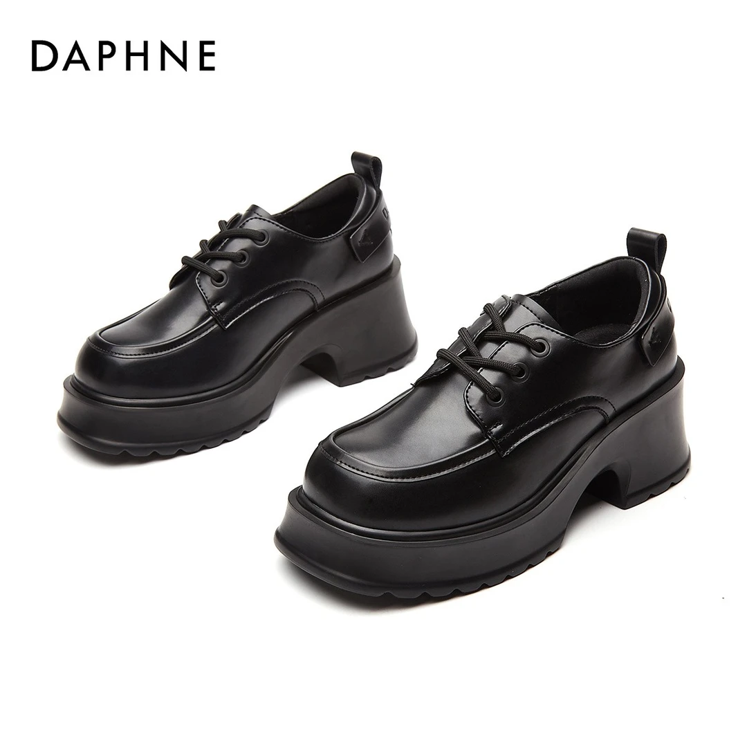 Daphne/达芙妮2025乐福鞋英伦风百搭软底厚底年新款高端女鞋黑色