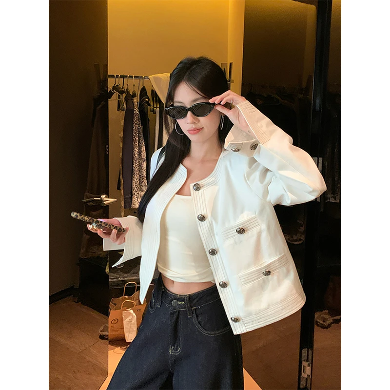 韩系温柔气质白色小香风外套女2025秋季新款千金风百搭夹克短上衣